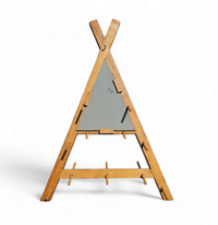 Wooden wall coat rack / triangular shape / triangle mirror at the top / 1960s