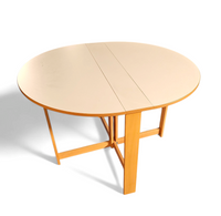 Vintage scandinavian folding dining table with side leaves. The oval top is made of white formica