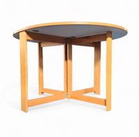 Vintage scandinavian folding dining table with side leaves. The oval top is made of white formica