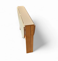 Vintage scandinavian folding dining table with side leaves. The oval top is made of white formica