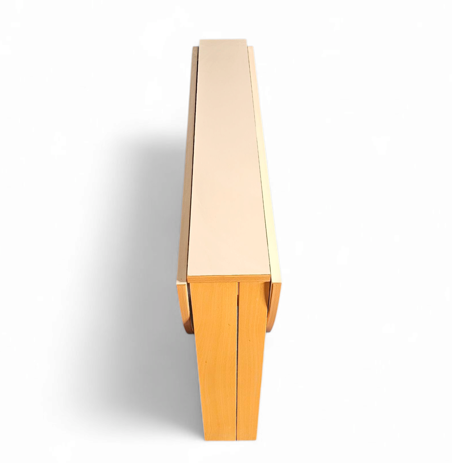 Vintage scandinavian folding dining table with side leaves. The oval top is made of white formica