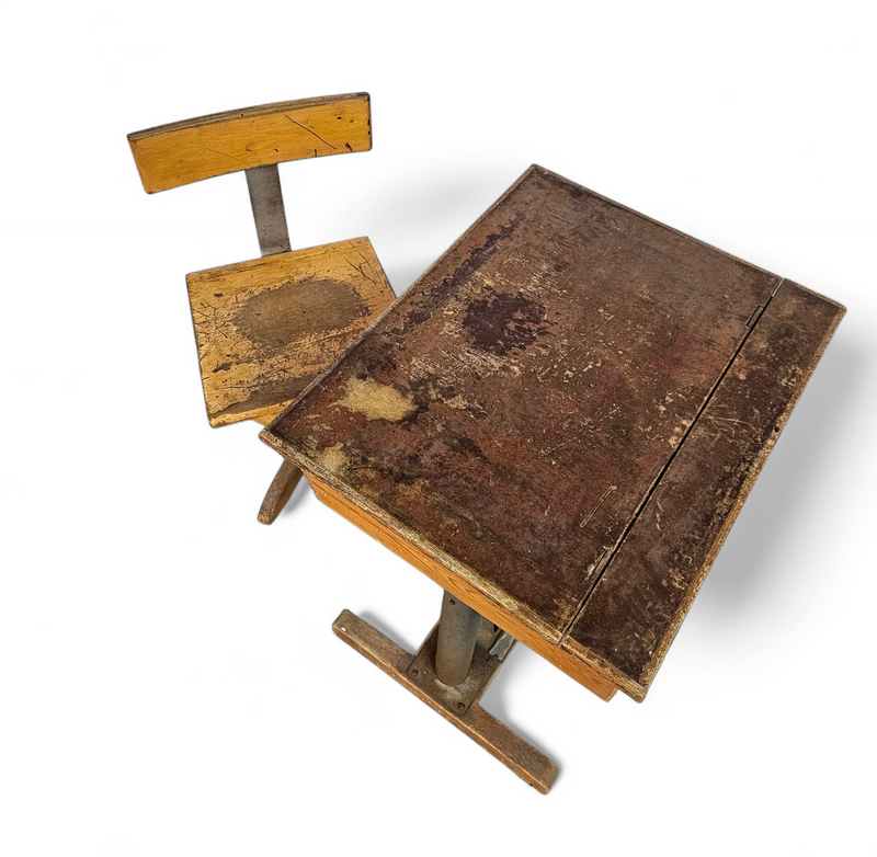 Matching school chair and table / both adjustable by
Grythyttan / first half of the 20th century