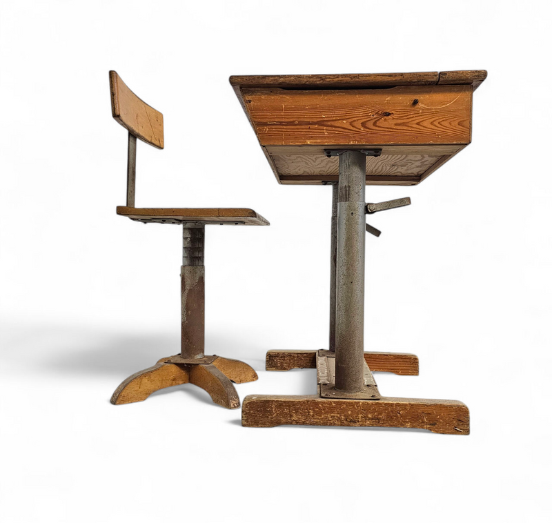 Matching school chair and table / both adjustable by
Grythyttan / first half of the 20th century