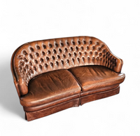 Small 2 seater / Chesterfield sofa / brown leather / width 155 cm