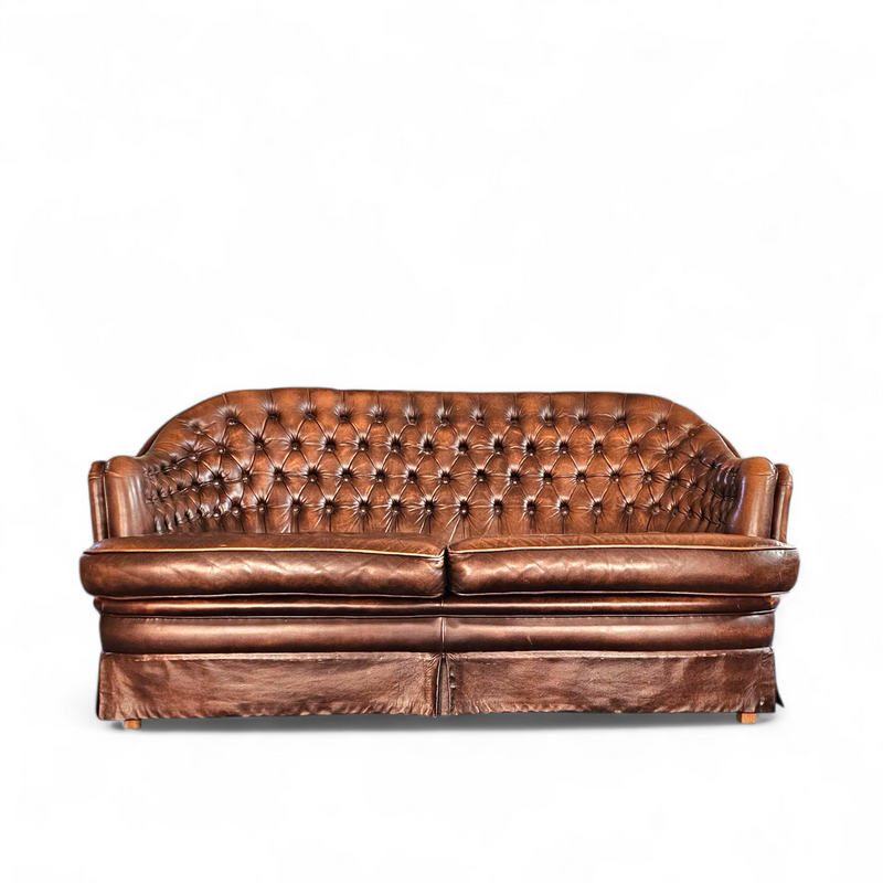 Small 2 seater / Chesterfield sofa / brown leather / width 155 cm