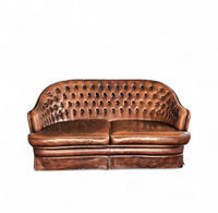 Small 2 seater / Chesterfield sofa / brown leather / width 155 cm