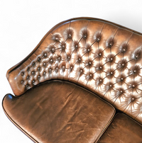 Small 2 seater / Chesterfield sofa / brown leather / width 155 cm