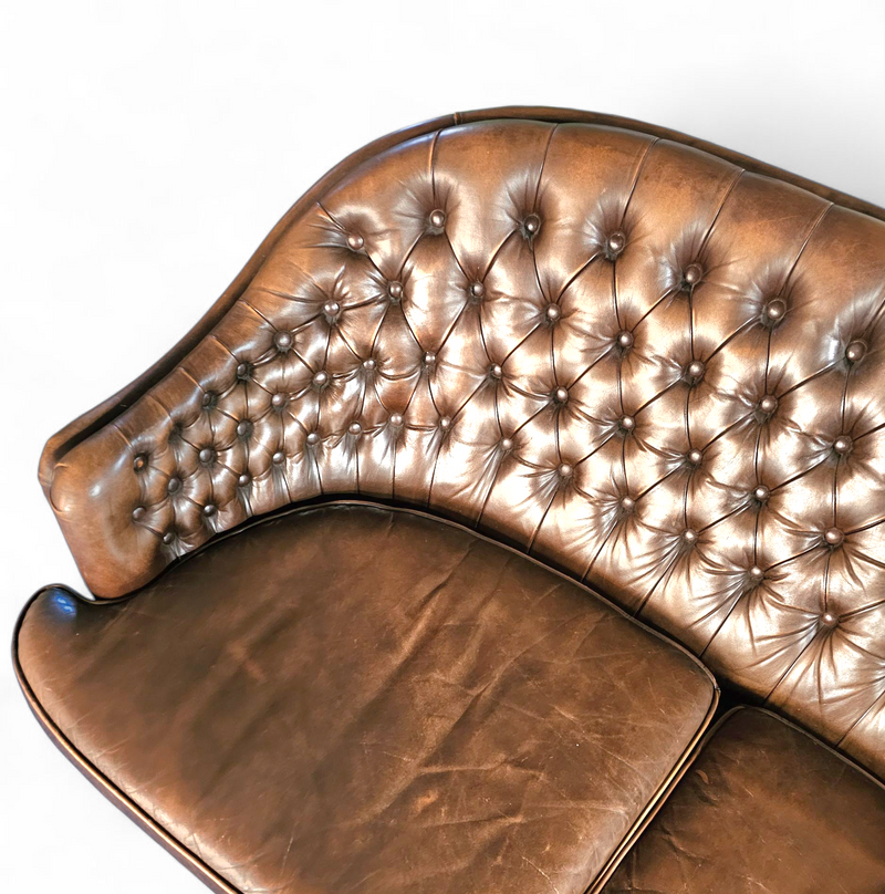Small 2 seater / Chesterfield sofa / brown leather / width 155 cm