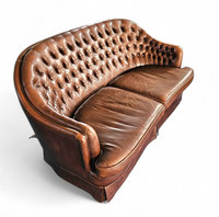 Small 2 seater / Chesterfield sofa / brown leather / width 155 cm