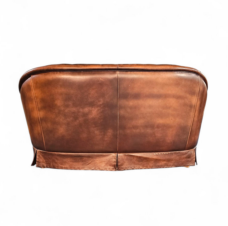 Small 2 seater / Chesterfield sofa / brown leather / width 155 cm