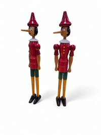 2 x Original wooden Pinocchio dolls by Gio Galetti / Italy 70s / height 80 cm