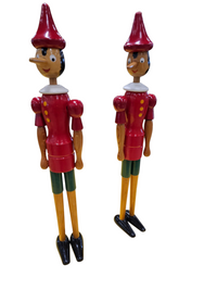 2 x Original wooden Pinocchio dolls by Gio Galetti / Italy 70s / height 80 cm