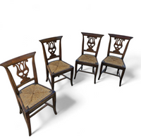 4 x elm dining chair with a carved back frame in a rosette / France / 1890-1900