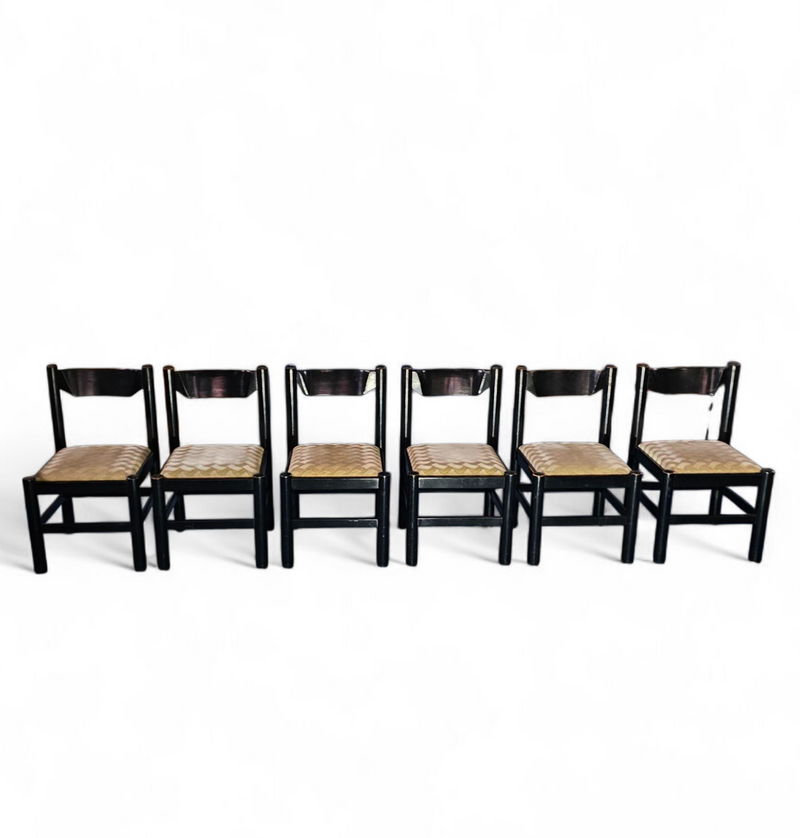 Rare dining set / Italy / 1970s/
solid black painted wood / 6 x chair / matching table