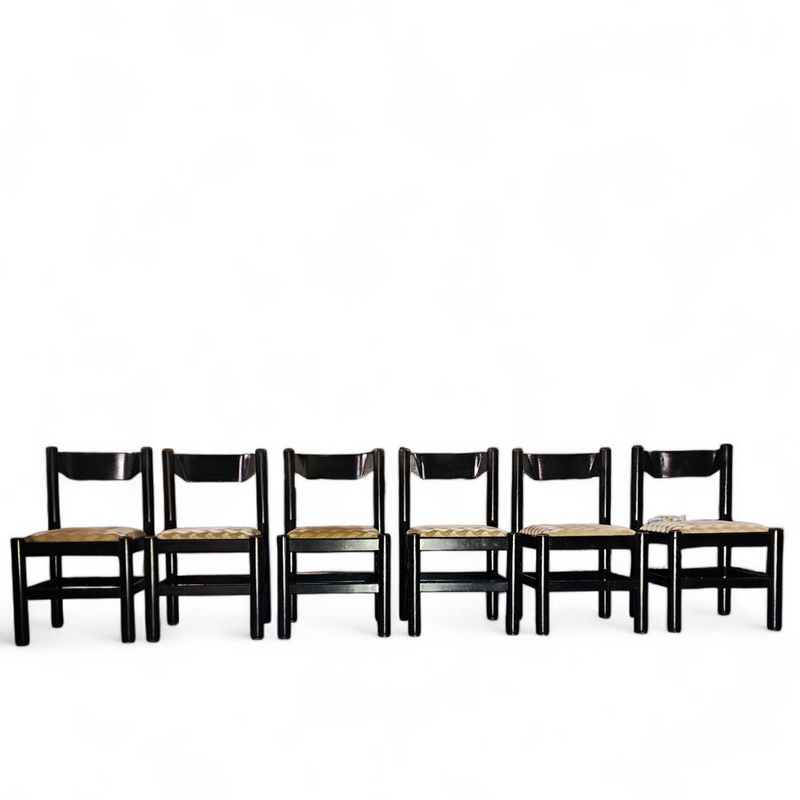 Rare dining set / Italy / 1970s/
solid black painted wood / 6 x chair / matching table