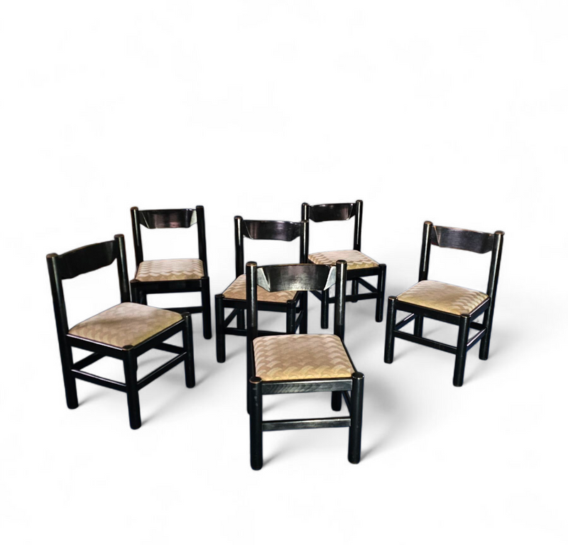 Rare dining set / Italy / 1970s/
solid black painted wood / 6 x chair / matching table