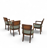 4 x RAC Royal English dining chairs / green leather cushions