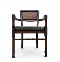 4 x RAC Royal English dining chairs / green leather cushions