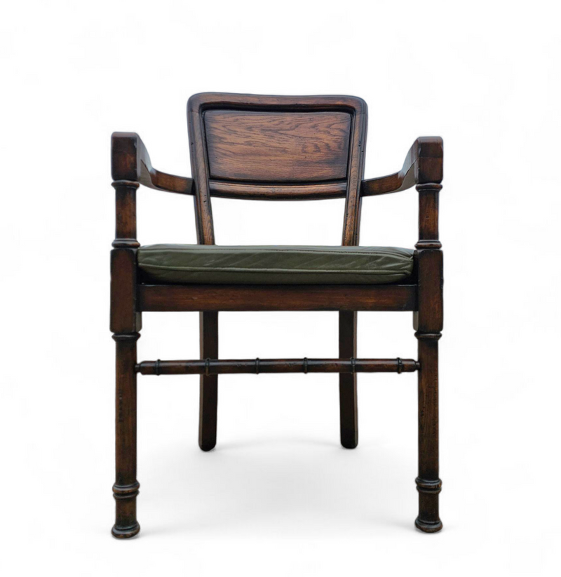 4 x RAC Royal English dining chairs / green leather cushions