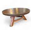 Round brutalis coffee table with brass / copper top / 1960s