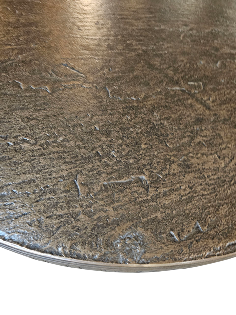 Round brutalis coffee table with brass / copper top / 1960s