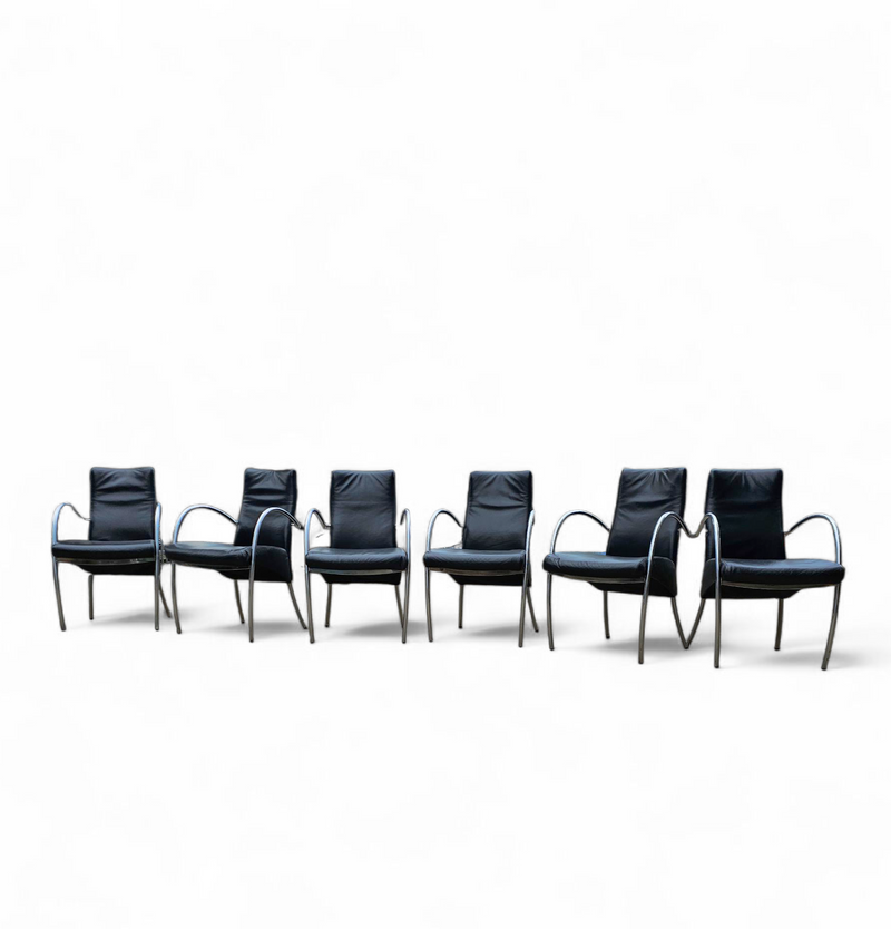6 x rare leather dining chair by Hennie de Jong / 1990s