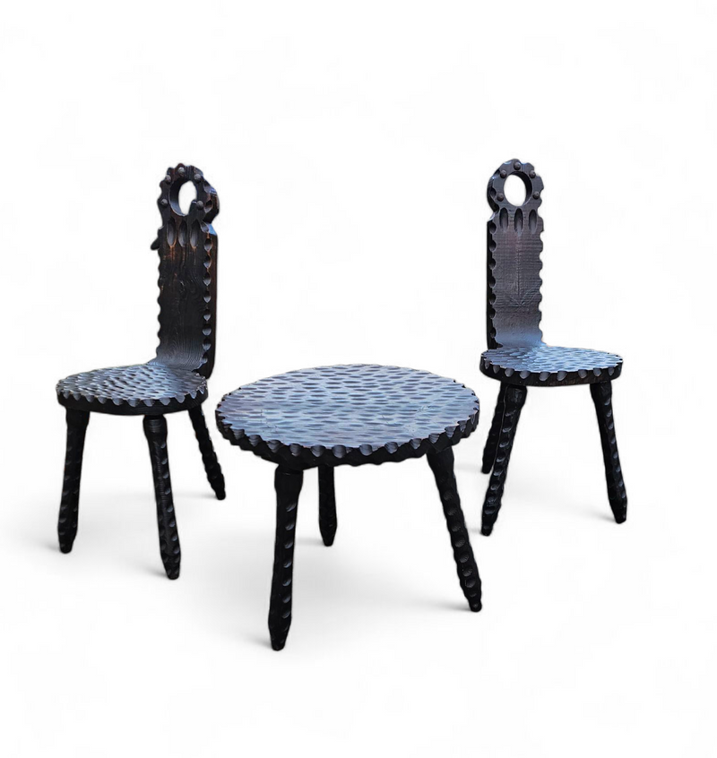 Brutalist chairs / side table / Spain 1970s