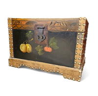 A VINTAGE FLORAL PAINTED DOME TOP TRUNK