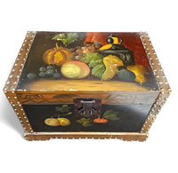 A VINTAGE FLORAL PAINTED DOME TOP TRUNK