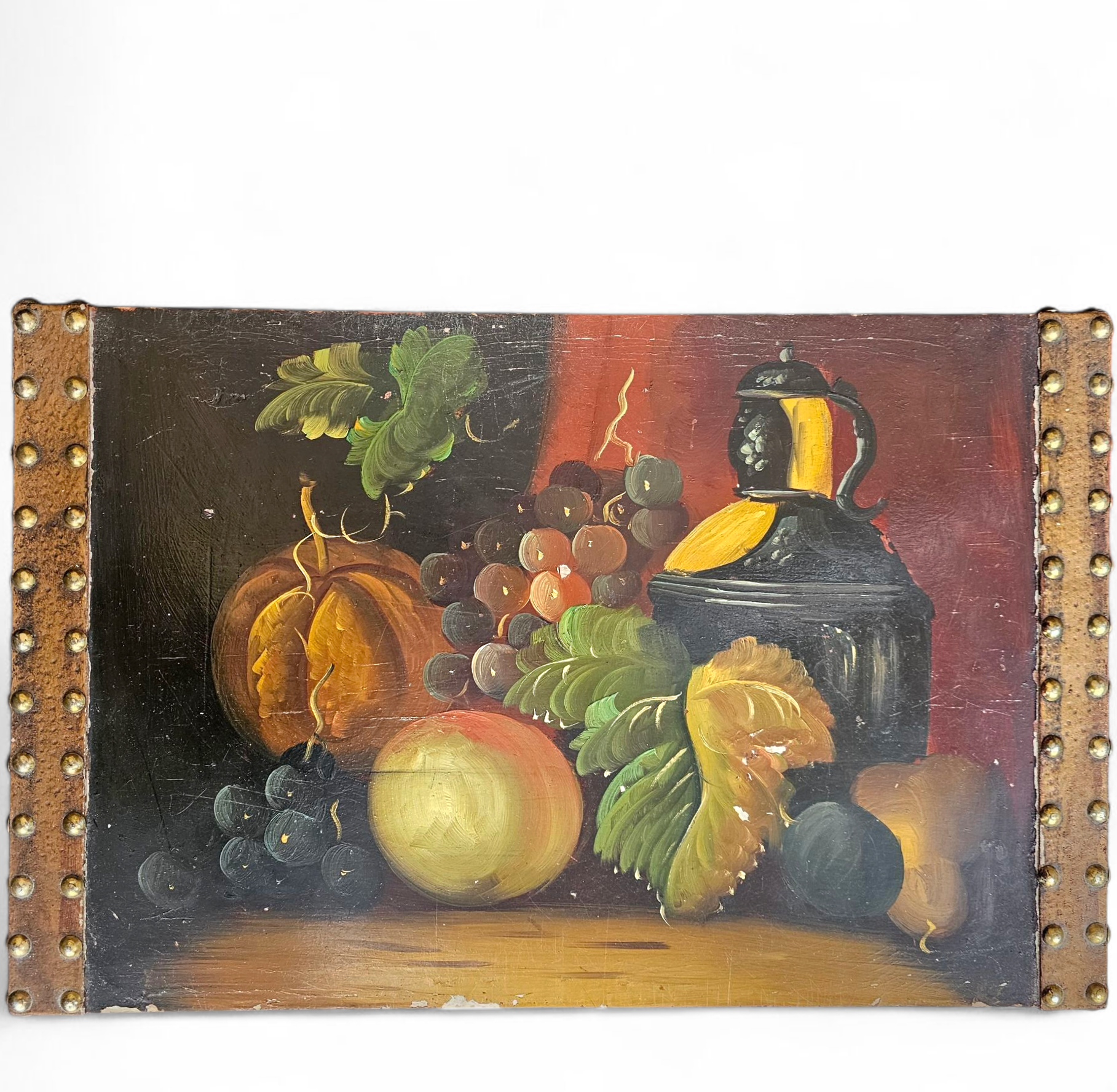 A VINTAGE FLORAL PAINTED DOME TOP TRUNK