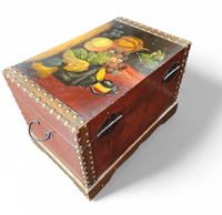 A VINTAGE FLORAL PAINTED DOME TOP TRUNK