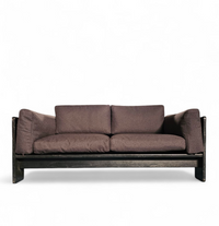 Two-seat sofa “Bastiano” from  Afra & Tobia Scarpa for Gavina, Italy 60s. Black solid wood frame and fabric cushions