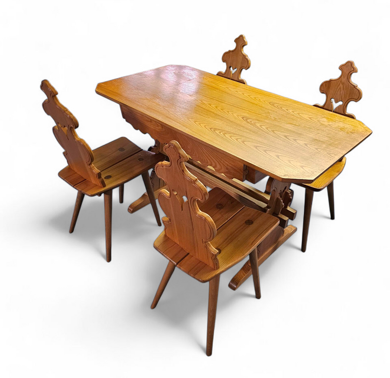 Cepelia Tiroler Chairs / table / set of 5 / Poland 1960s / marked