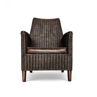 Rattan arm chair 1960S / wooden armrests / leather seat