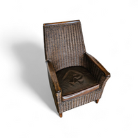 Rattan arm chair 1960S / wooden armrests / leather seat