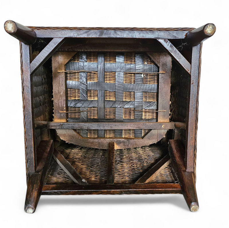 Rattan arm chair 1960S / wooden armrests / leather seat