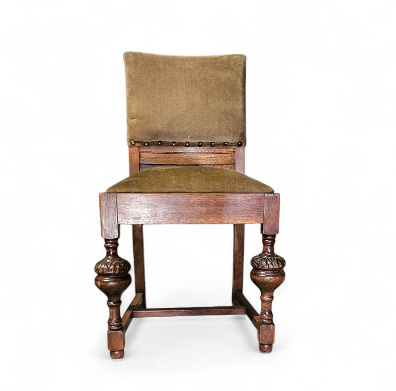 Jacobean / Tudor style / Oak chairs / Green velvet / 1930s