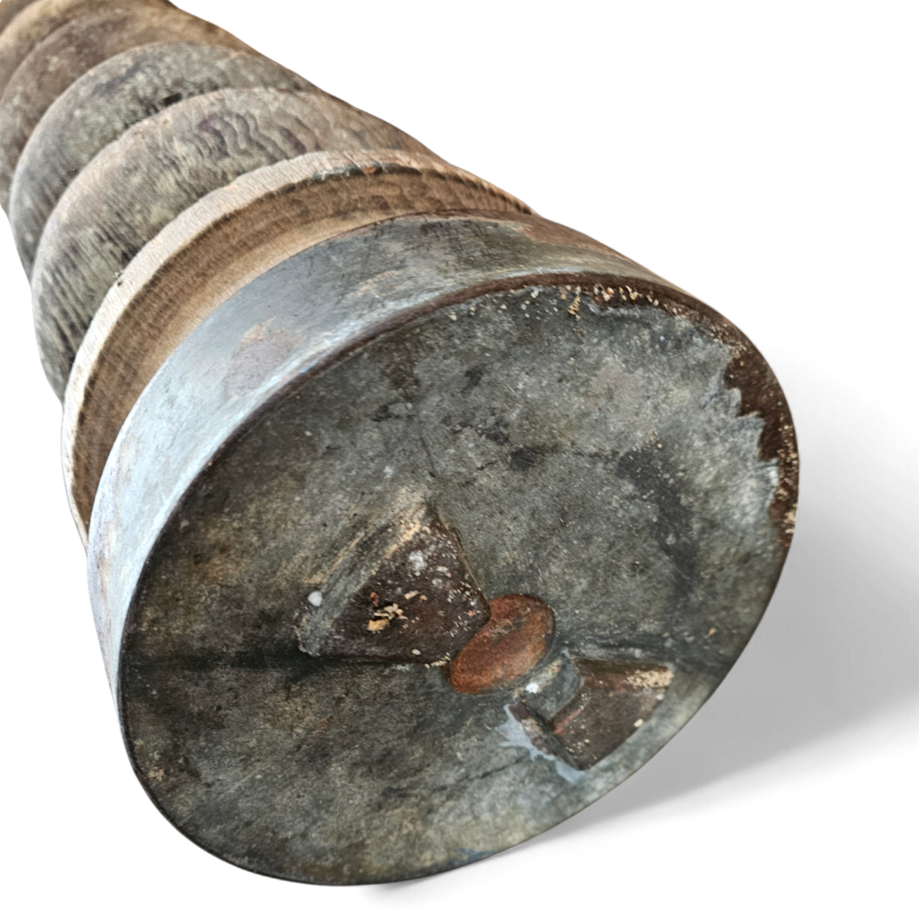 Old industrial wooden screw pump / height 80 cm