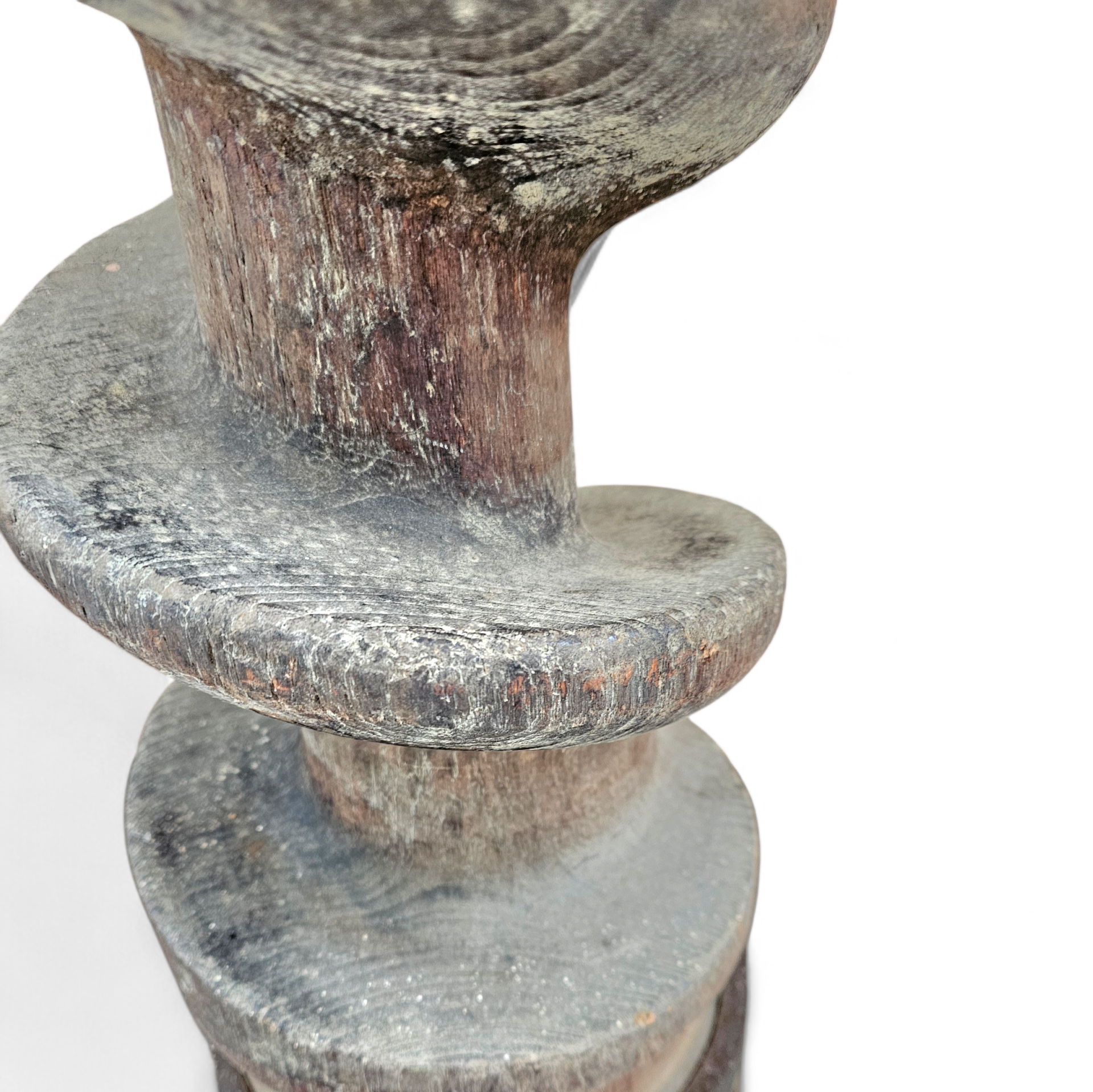 Old industrial wooden screw pump / height 80 cm