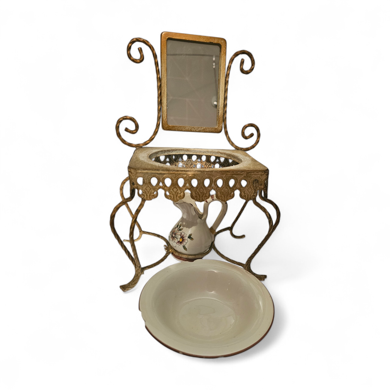 Antique dolls house / dressing / mirror table /
Porcelain jug / plate ( 13 cm ) /
With signs of use