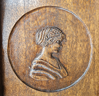 Dutch entryway wall coat rack / solid wood / carved decorations and mirror in the center / 1950s