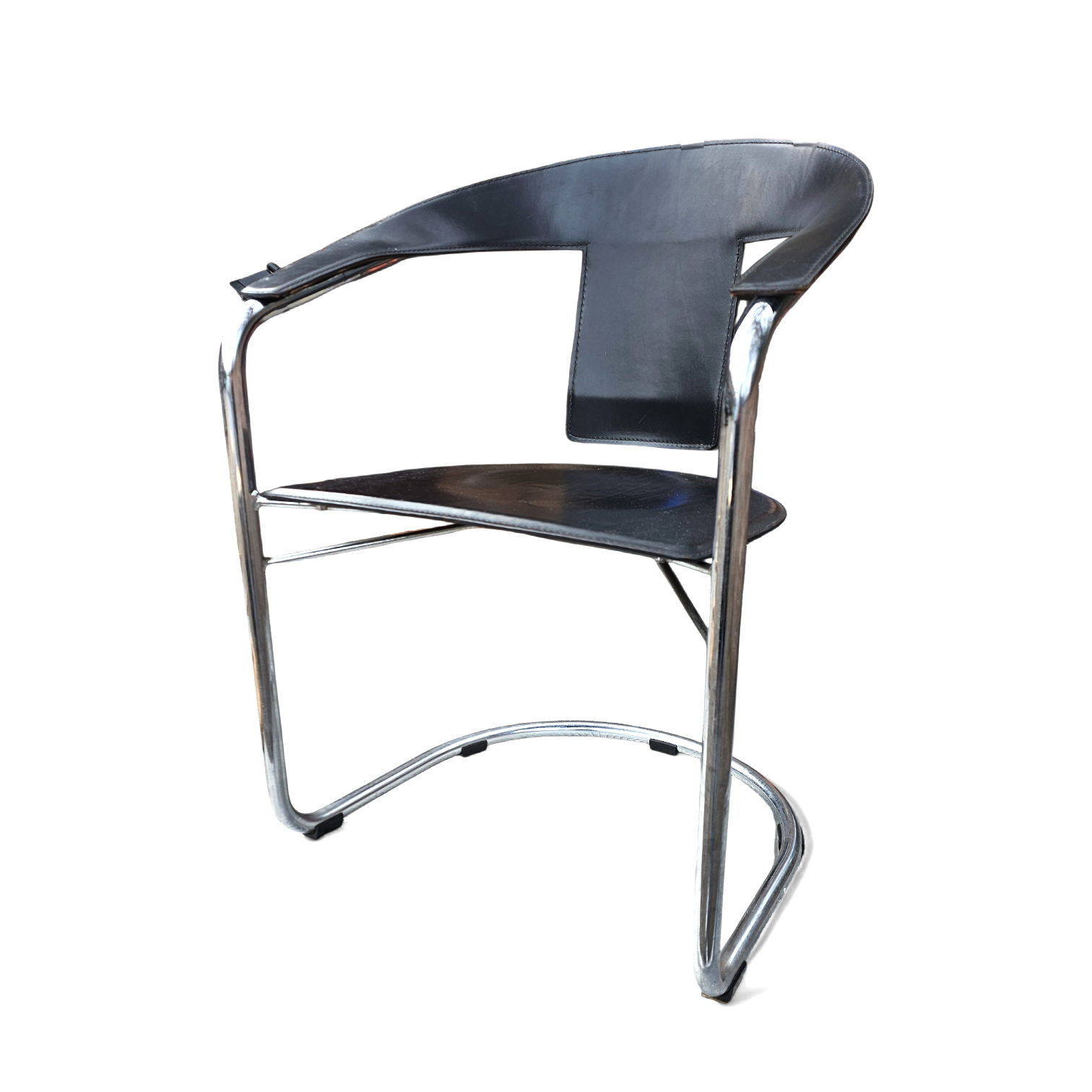 Set Black Saddle Leather Dining Chairs by a. Rizzatto for Lo Studio / Italy 1980