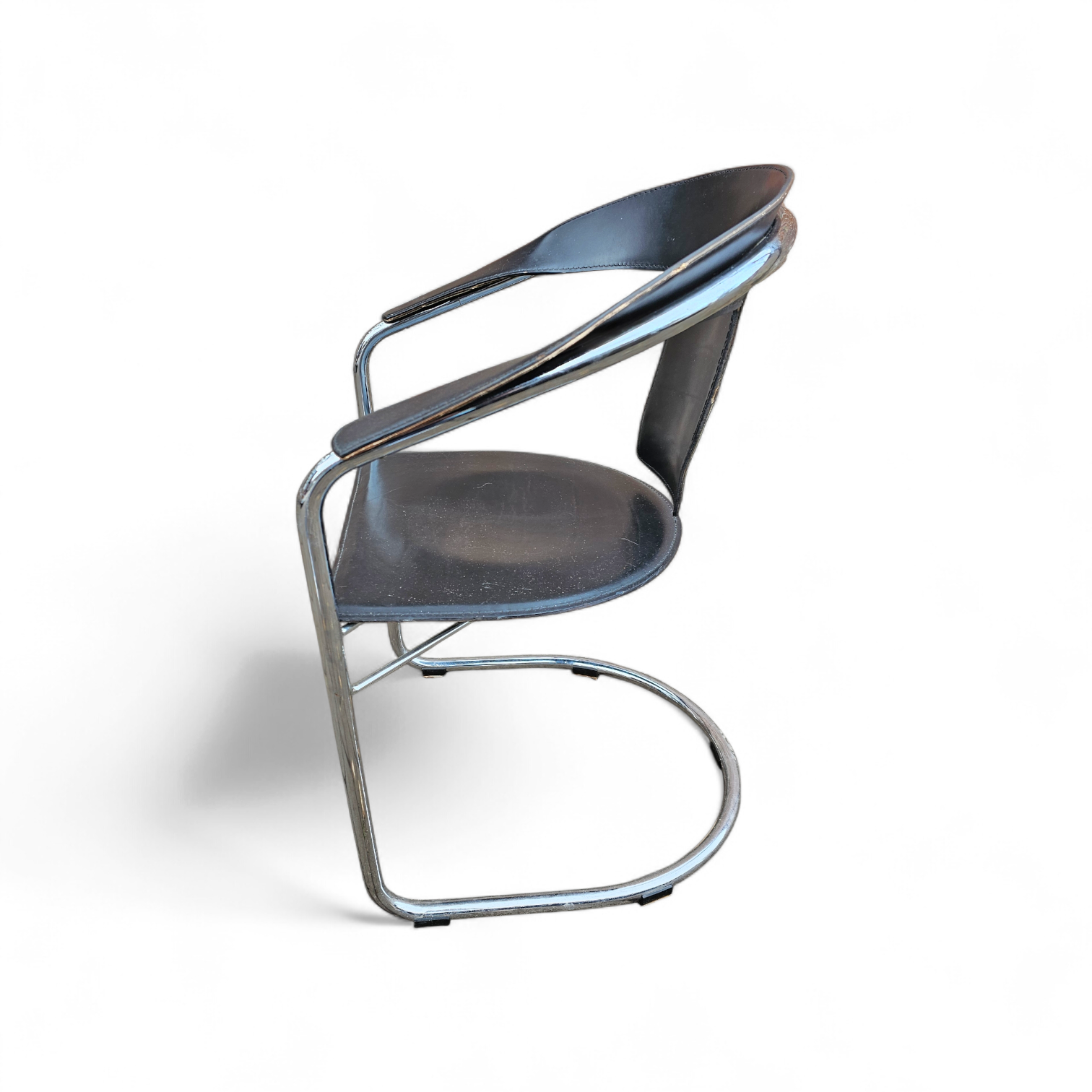 Set Black Saddle Leather Dining Chairs by a. Rizzatto for Lo Studio / Italy 1980