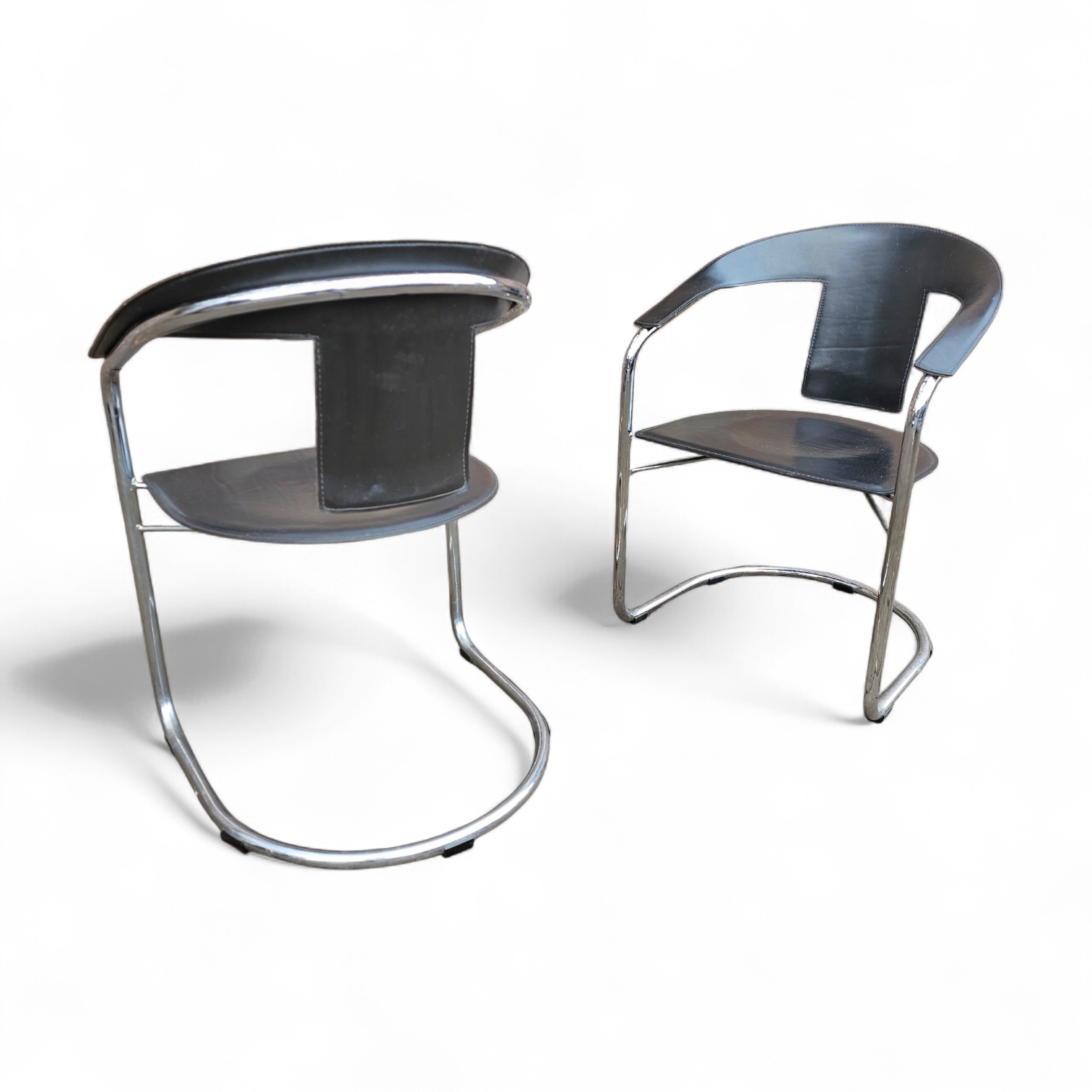 Set Black Saddle Leather Dining Chairs by a. Rizzatto for Lo Studio / Italy 1980