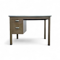 Industrial brown desk 1960s / linoleum inlay / model 7231 / Gispen / 1950s