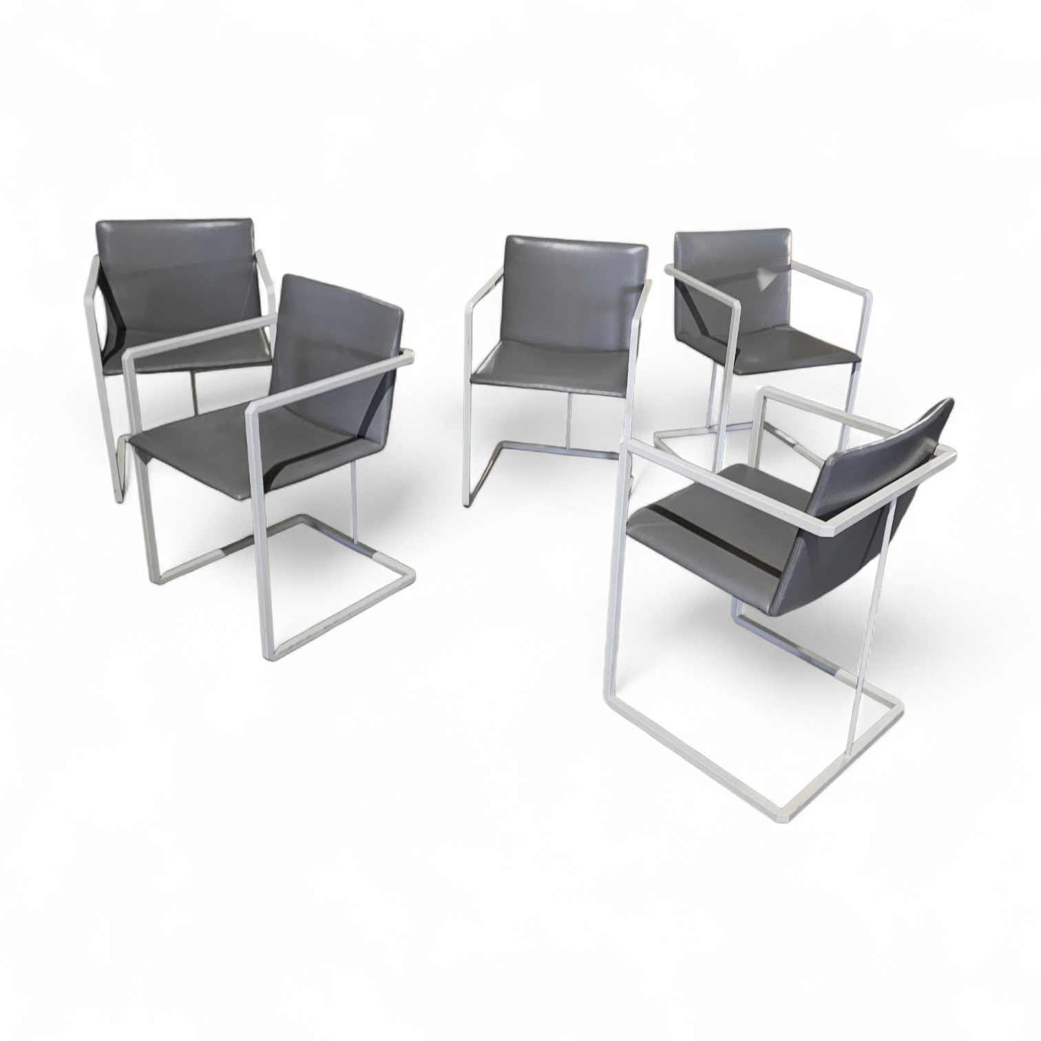 5 x Pierre Mazairac & karel Boonzaaijer /
Manufacturer / Hennie de Jong int /
Materials / grey Fabric / white steel / 1970s