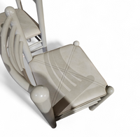 5 x dining chair / light grey wooden frame / leather seat / Germany 1970s / labeled " ideen für kuchen - innenarchitektur "