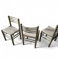 5 x dining chair / light grey wooden frame / leather seat / Germany 1970s / labeled " ideen für kuchen - innenarchitektur "