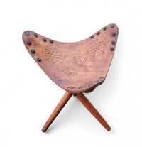 2 x Matching Vintage Tooled Leather Tripod Chair / Camp Chair /