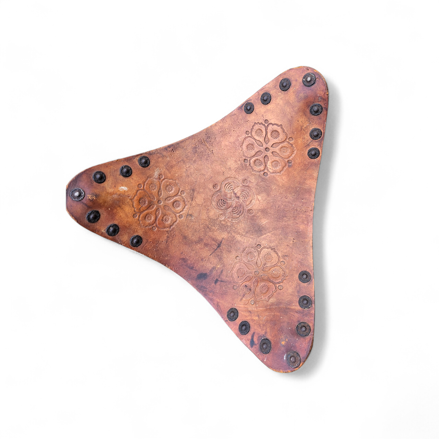 2 x Matching Vintage Tooled Leather Tripod Chair / Camp Chair /